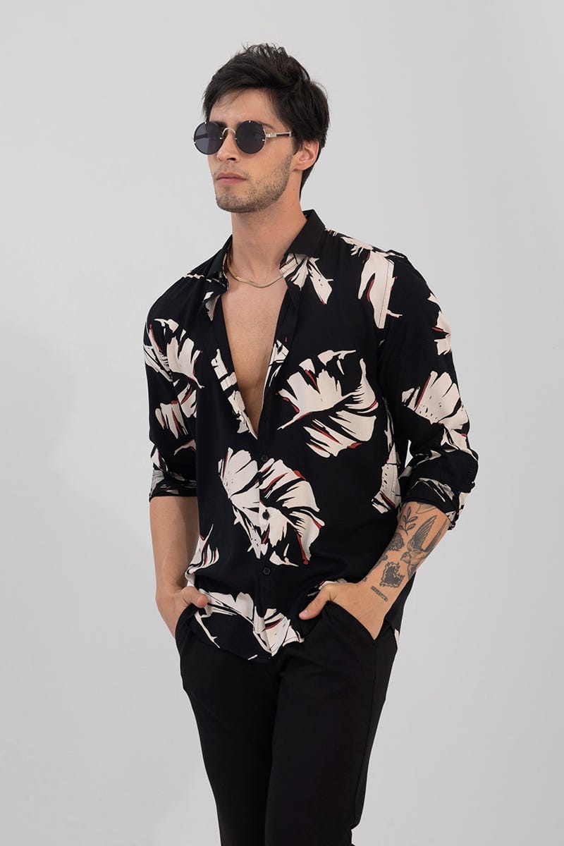 Men's Tropical Leaf Print Full Sleeve Casual Shirt